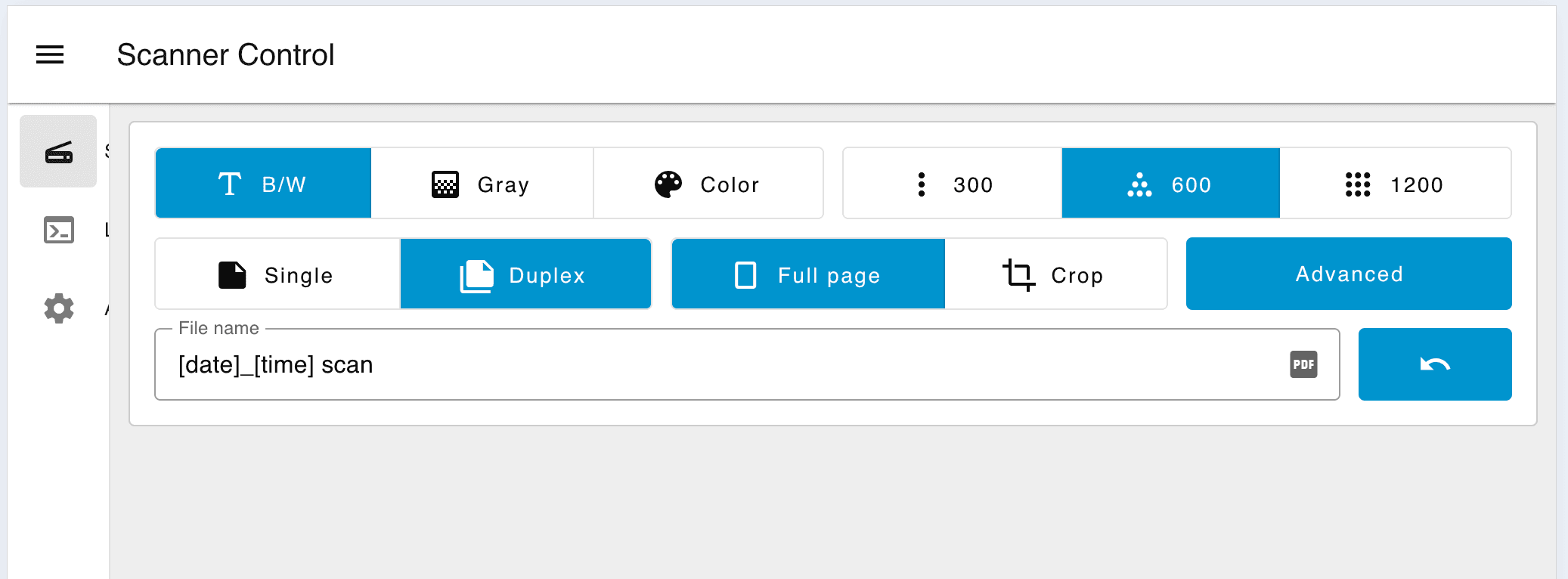 scanner control screenshot